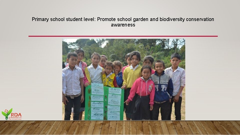 Primary school student level: Promote school garden and biodiversity conservation awareness 