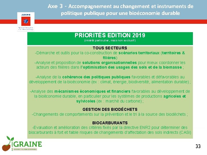 Axe 3 - Accompagnement au changement et instruments de politique publique pour une bioéconomie