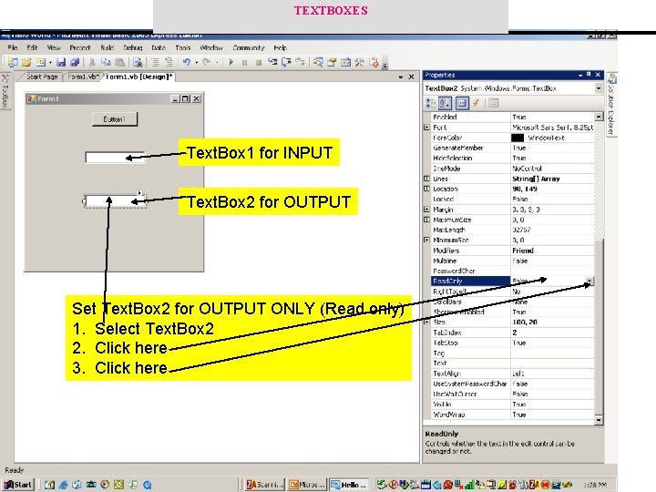 TEXTBOXES Text. Box 1 for INPUT Text. Box 2 for OUTPUT Set Text. Box