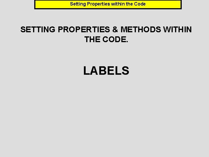 Setting Properties within the Code SETTING PROPERTIES & METHODS WITHIN THE CODE. LABELS 