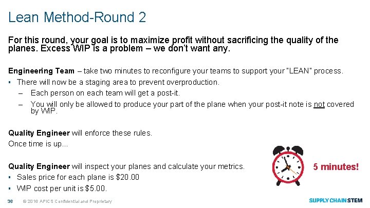 Lean Method-Round 2 For this round, your goal is to maximize profit without sacrificing