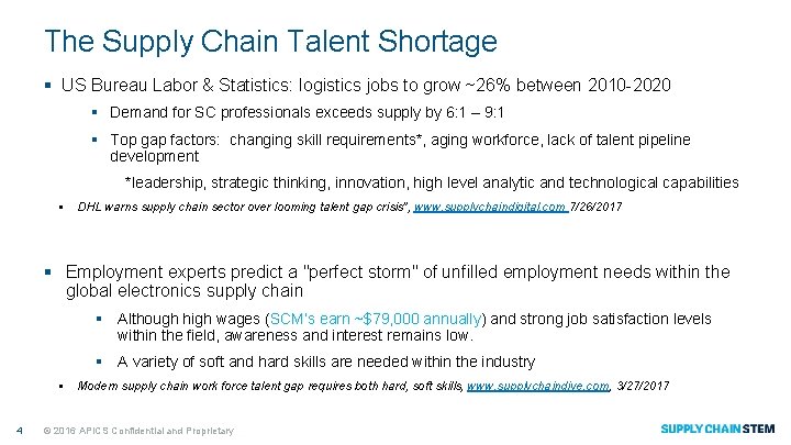 The Supply Chain Talent Shortage § US Bureau Labor & Statistics: logistics jobs to