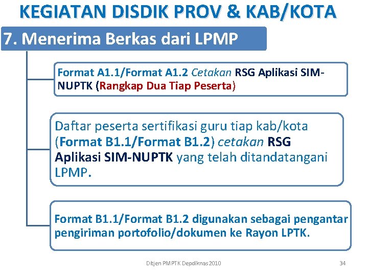 KEGIATAN DISDIK PROV & KAB/KOTA 7. Menerima Berkas dari LPMP Format A 1. 1/Format