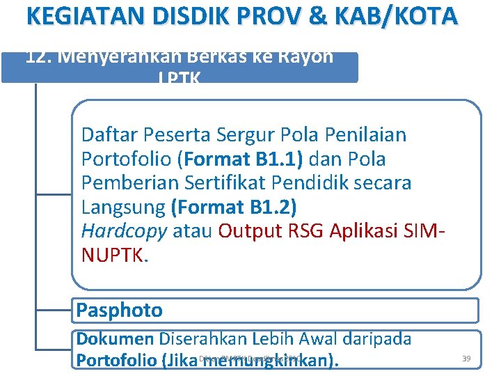 KEGIATAN DISDIK PROV & KAB/KOTA 12. Menyerahkan Berkas ke Rayon LPTK Daftar Peserta Sergur