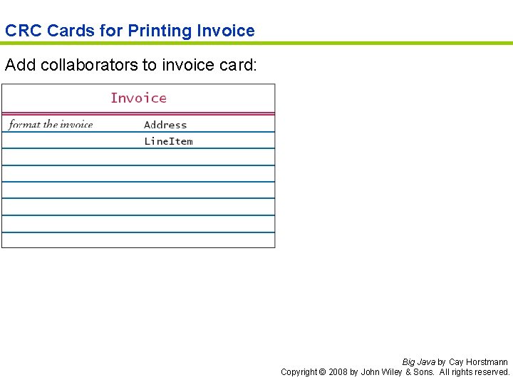 CRC Cards for Printing Invoice Add collaborators to invoice card: Big Java by Cay