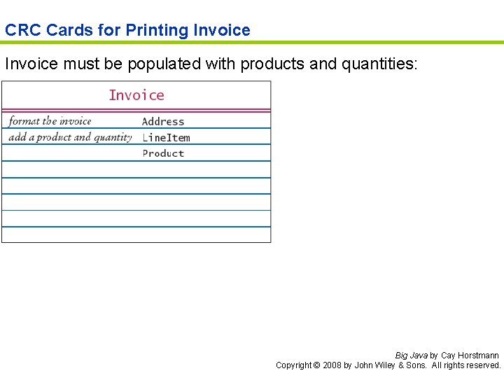 CRC Cards for Printing Invoice must be populated with products and quantities: Big Java