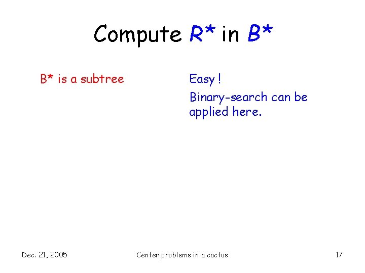 Compute R* in B* B* is a subtree Dec. 21, 2005 Easy ! Binary-search