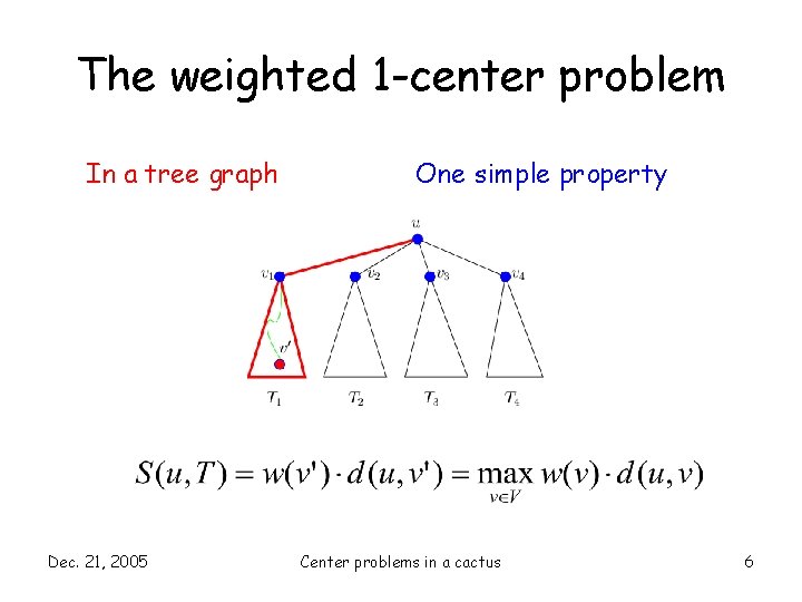 The weighted 1 -center problem In a tree graph Dec. 21, 2005 One simple