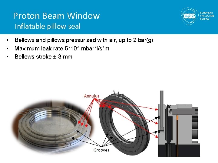 Proton Beam Window Inflatable pillow seal • • • Bellows and pillows pressurized with