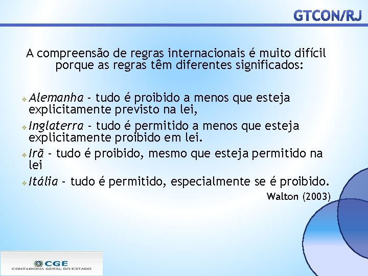 A compreensão de regras internacionais é muito difícil porque as regras têm diferentes significados: