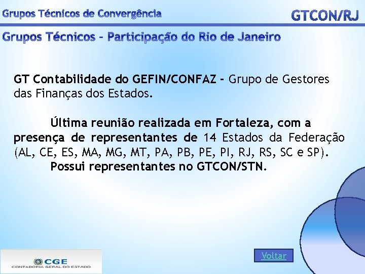 GT Contabilidade do GEFIN/CONFAZ - Grupo de Gestores das Finanças dos Estados. Última reunião