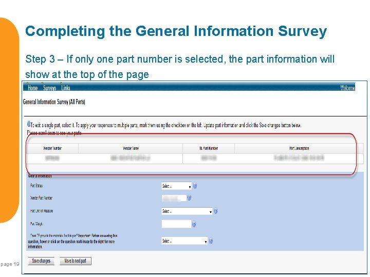 Completing the General Information Survey Step 3 – If only one part number is