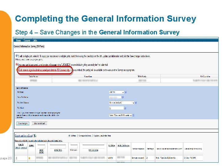 Completing the General Information Survey Step 4 – Save Changes in the General Information