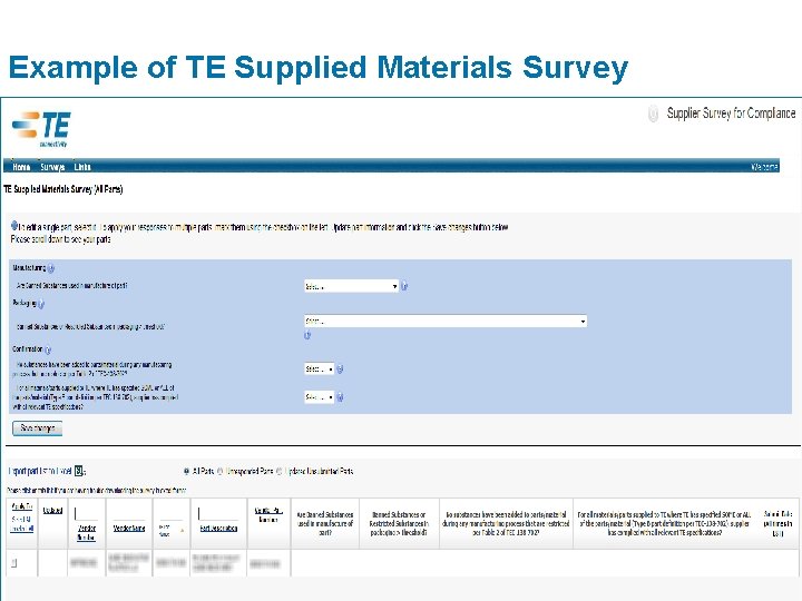 Example of TE Supplied Materials Survey 
