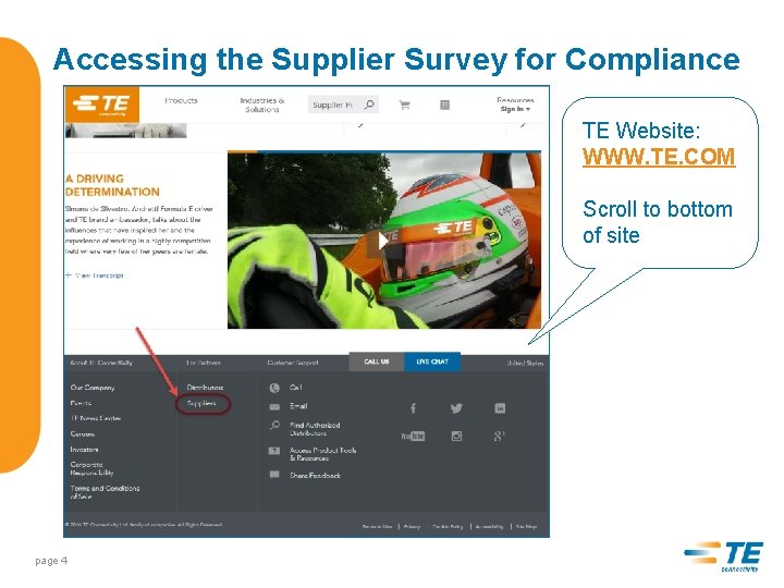 Accessing the Supplier Survey for Compliance TE Website: WWW. TE. COM Scroll to bottom