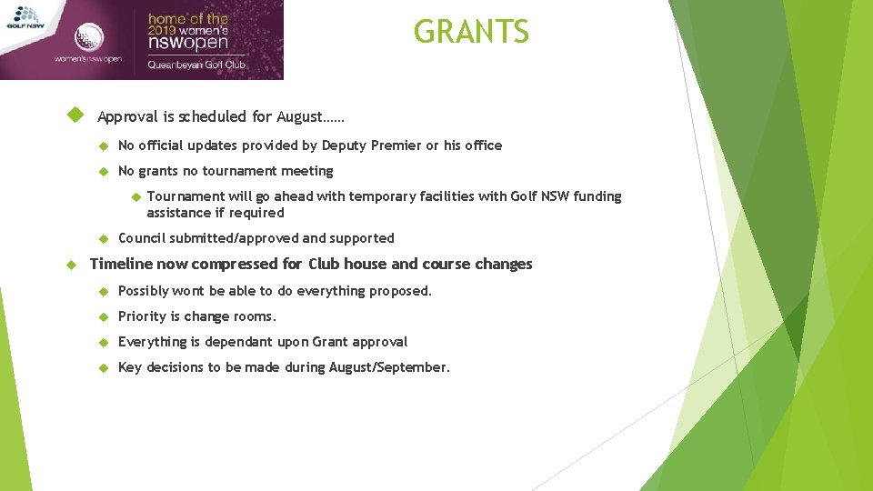 GRANTS Approval is scheduled for August…… No official updates provided by Deputy Premier or