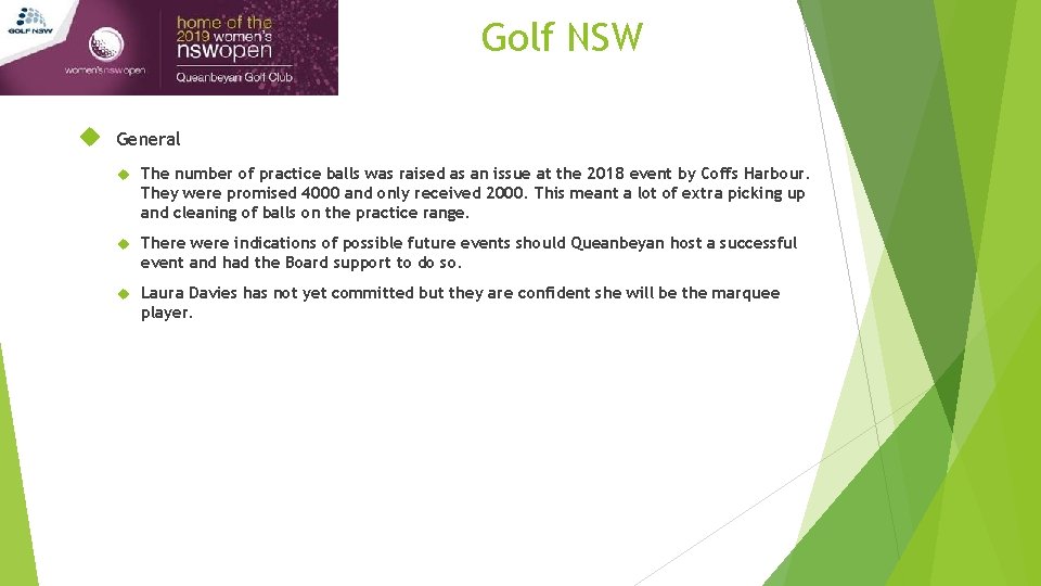 Golf NSW General The number of practice balls was raised as an issue at