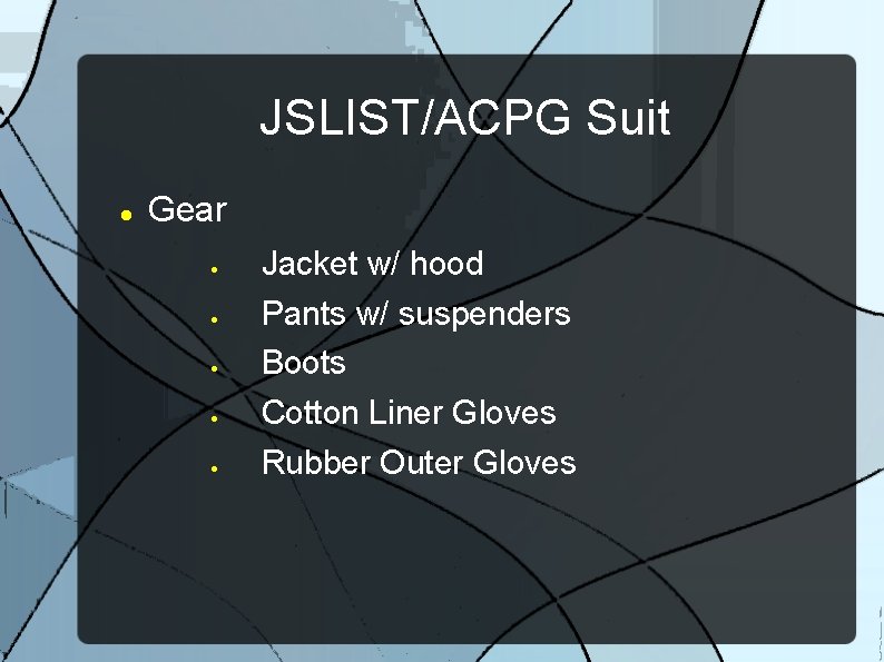 JSLIST/ACPG Suit Gear Jacket w/ hood Pants w/ suspenders Boots Cotton Liner Gloves Rubber