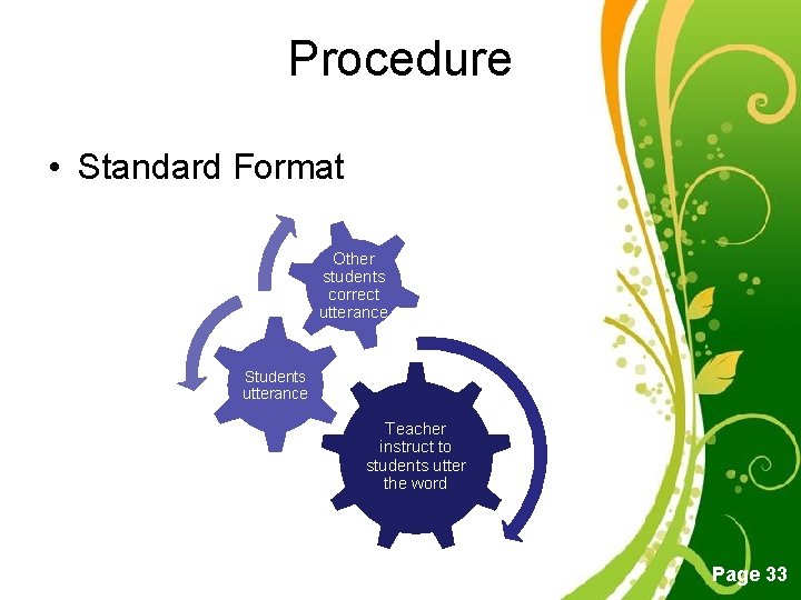 Procedure • Standard Format Other students correct utterance Students utterance Teacher instruct to students