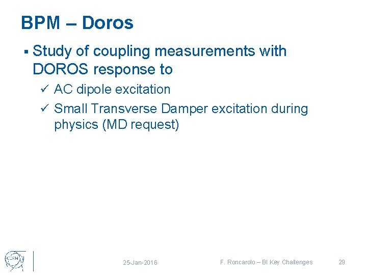 BPM – Doros § Study of coupling measurements with DOROS response to ü AC