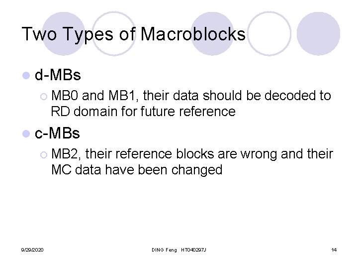 Two Types of Macroblocks l d-MBs ¡ MB 0 and MB 1, their data