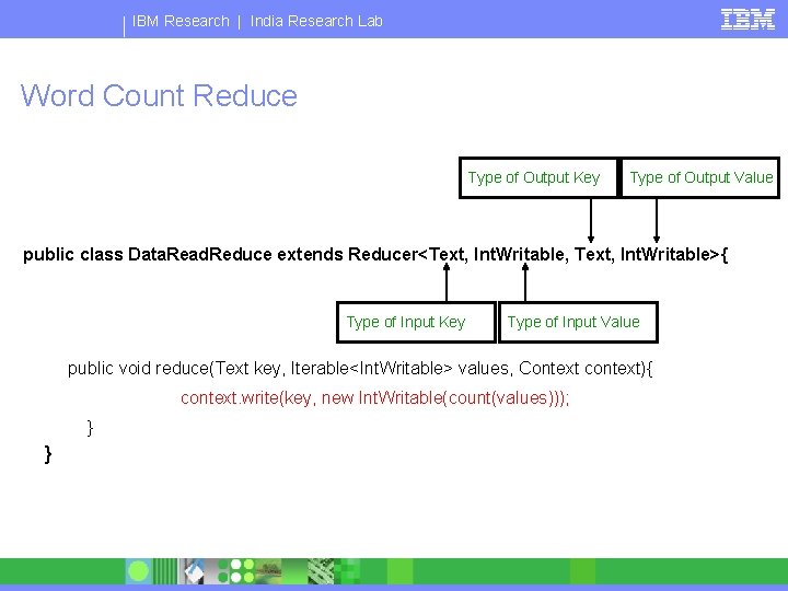 IBM Research | India Research Lab Word Count Reduce Type of Output Key Type