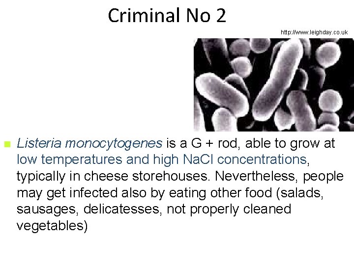 Criminal No 2 http: //www. leighday. co. uk n Listeria monocytogenes is a G