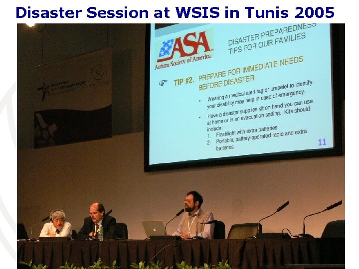 Disaster Session at WSIS in Tunis 2005 International Telecommunication Union 