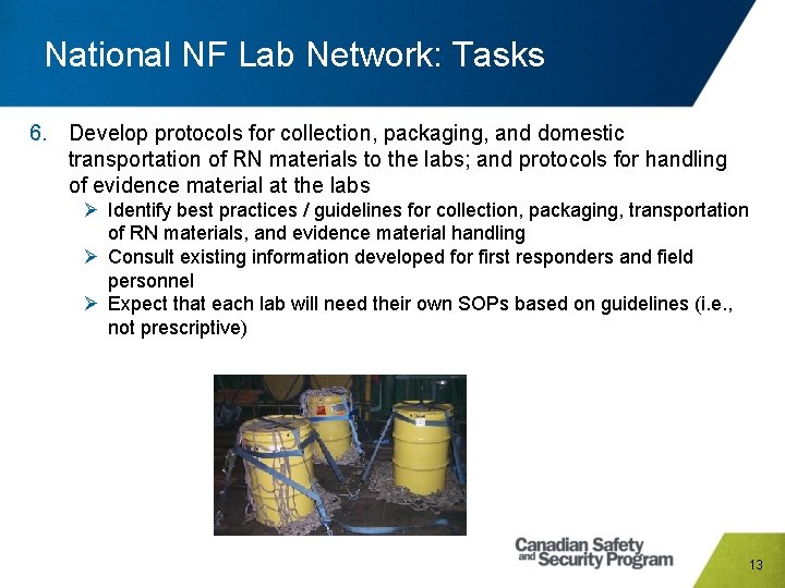 National NF Lab Network: Tasks 6. Develop protocols for collection, packaging, and domestic transportation