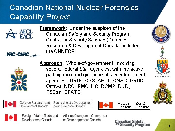Canadian National Nuclear Forensics Capability Project Framework: Under the auspices of the Canadian Safety