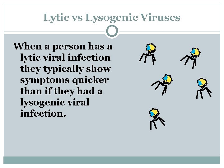 Lytic vs Lysogenic Viruses When a person has a lytic viral infection they typically