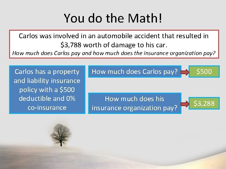 You do the Math! Carlos was involved in an automobile accident that resulted in