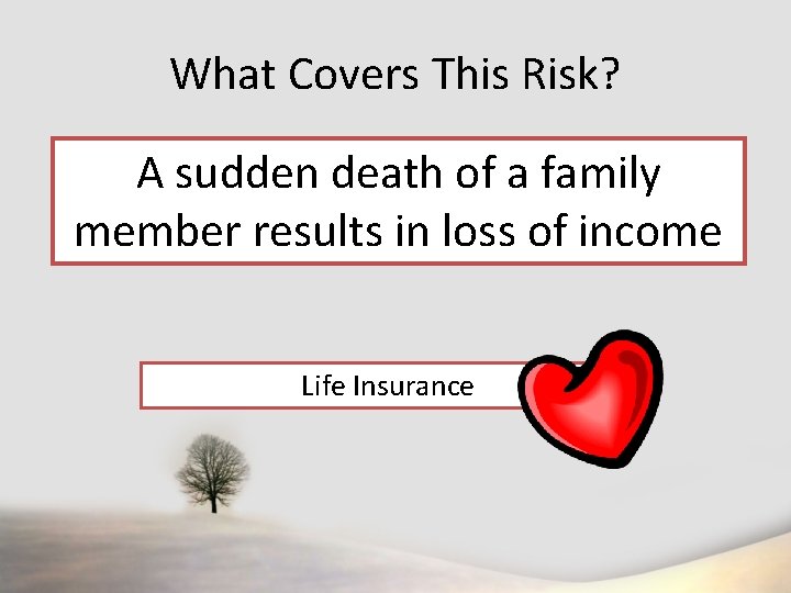 What Covers This Risk? A sudden death of a family member results in loss