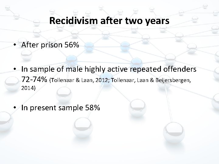 Recidivism after two years • After prison 56% • In sample of male highly