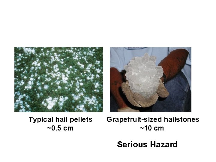 Typical hail pellets ~0. 5 cm Grapefruit-sized hailstones ~10 cm Serious Hazard 