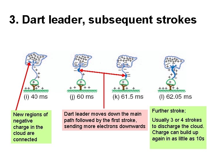3. Dart leader, subsequent strokes New regions of negative charge in the cloud are