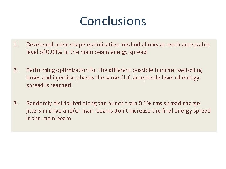 Conclusions 1. Developed pulse shape optimization method allows to reach acceptable level of 0.