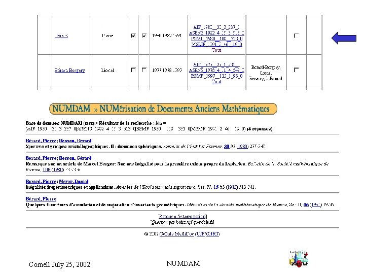  Cornell July 25, 2002 NUMDAM 