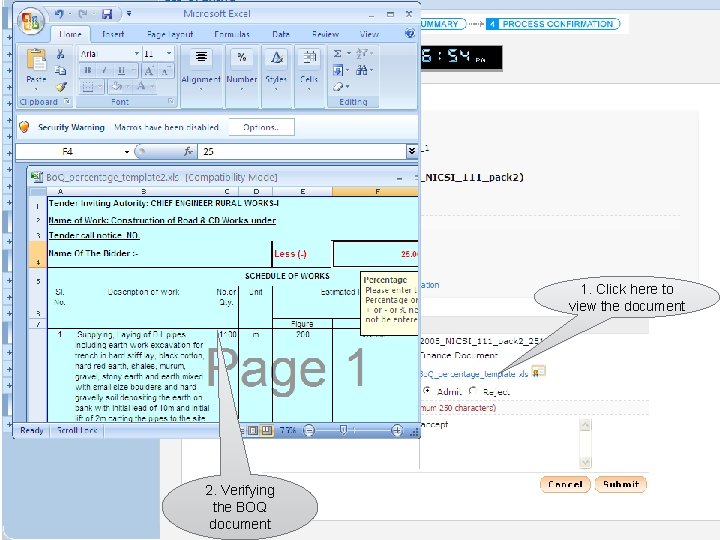 1. Click here to view the document 2. Verifying the BOQ document 