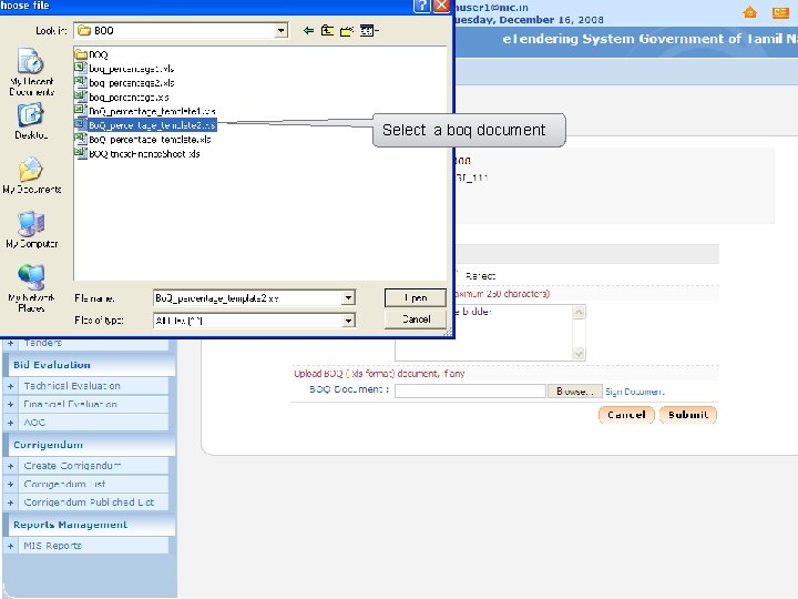 Select a boq document 