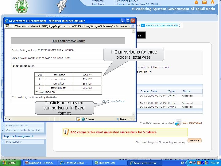1. Comparisons for three bidders total wise 2. Click here to view comparisons in