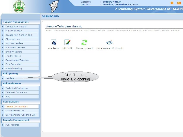 Click Tenders under Bid opening 