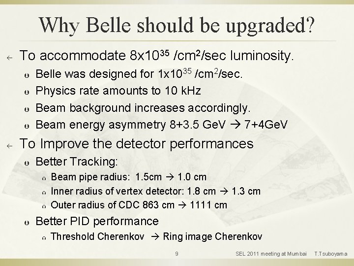 Why Belle should be upgraded? ß To accommodate 8 x 1035 /cm 2/sec luminosity.