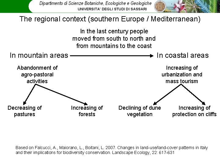 The regional context (southern Europe / Mediterranean) In the last century people moved from