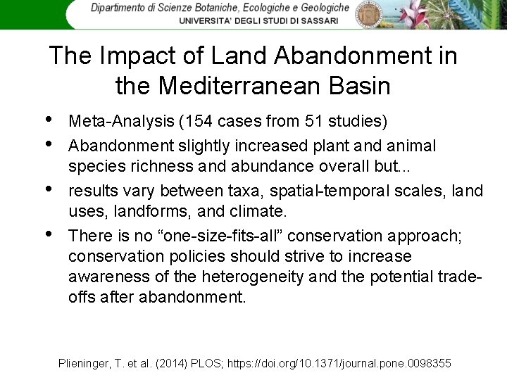 The Impact of Land Abandonment in the Mediterranean Basin • • Meta-Analysis (154 cases