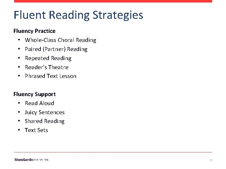 Fluent Reading Strategies Fluency Practice • Whole-Class Choral Reading • Paired (Partner) Reading •