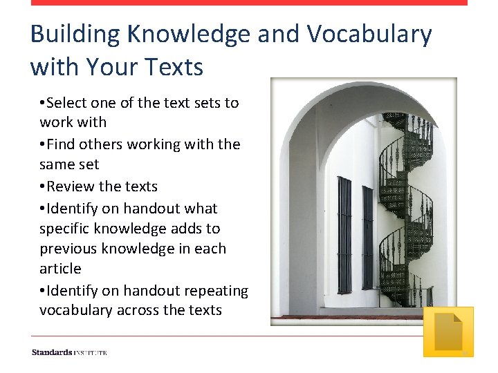 Building Knowledge and Vocabulary with Your Texts • Select one of the text sets