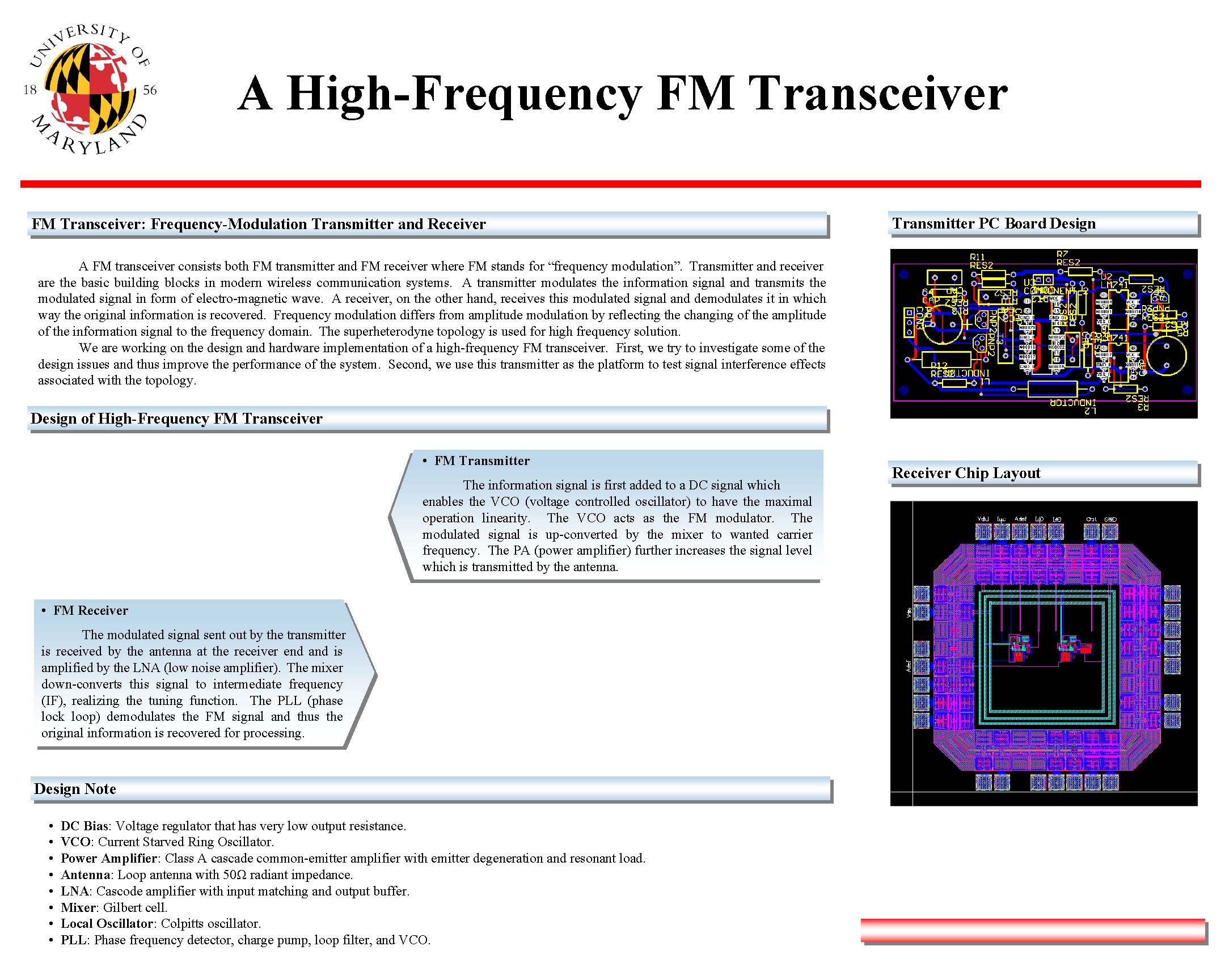 A High-Frequency FM Transceiver: Frequency-Modulation Transmitter and Receiver Transmitter PC Board Design A FM