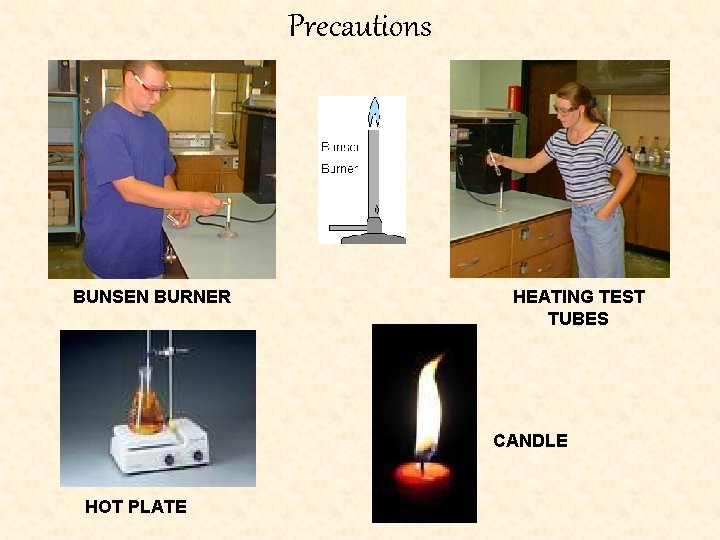 Precautions BUNSEN BURNER HEATING TEST TUBES CANDLE HOT PLATE 
