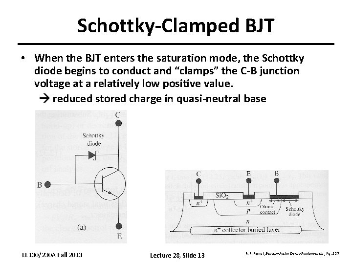 Schottky-Clamped BJT • When the BJT enters the saturation mode, the Schottky diode begins